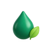 Ícono 3D de gota de agua con hoja: detox