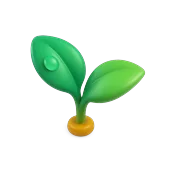 Ícono 3D de hoja verde: fórmula vegana